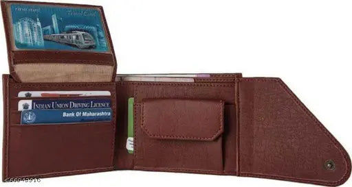 Brown genuine leather men's & women's wallet (7 card slots), India-made, handcrafted, chic organizer with smooth, rich texture, multiple compartments, free size (9cm x 11cm)