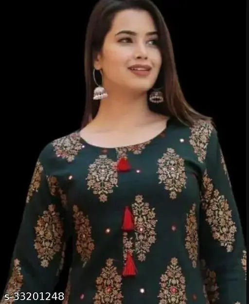 Attractive rayon Women's Kurta Sharara Set with traditional printed design, available in sizes S-XXXL