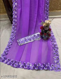 Lavender Georgette Solid Handloom Saree with Embroidered Net Blouse - Beautiful Indian contemporary fashion accessory