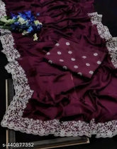 Purple embroidered Georgette silk saree with unstitched blouse piece for festive traditional wear, free size, India origin
