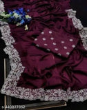 Purple embroidered Georgette silk saree with unstitched blouse piece for festive traditional wear, free size, India origin