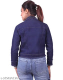 Dark blue denim jacket, trendy regular fit for women, solid pattern, machine washable