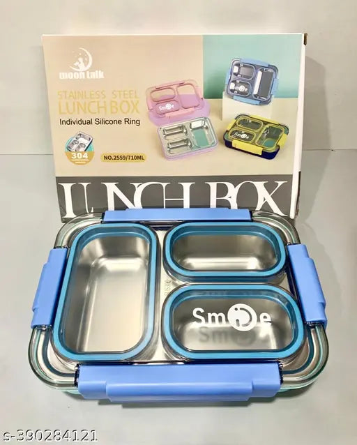 Blue stainless steel basic microoven lunchbox with cutlery, compact and portable, airtight design for fresh food