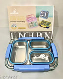 Blue stainless steel basic microoven lunchbox with cutlery, compact and portable, airtight design for fresh food