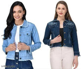 Denim waistcoat for women, fancy feminine style with long sleeves, available in S, M, L, XL