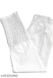 White embroidered net cotton pant for women, India-origin, one pocket, elastic waist