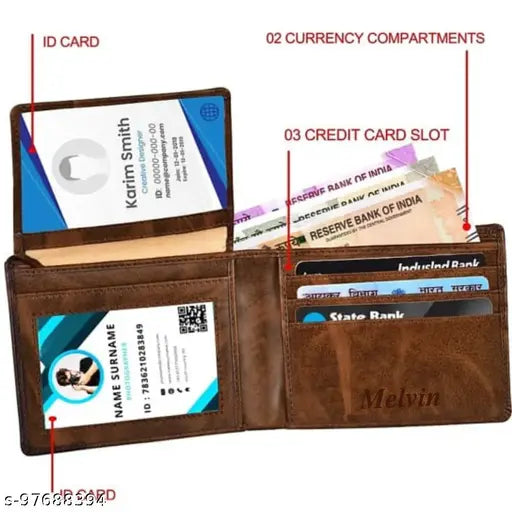 Faux leather wallet, solid brown, dual compartment, free size for everyday use