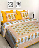Rajasthani Prints double bed cotton flat sheets, superfine floral design with 2 pillow covers - vibrant Indian style for summer