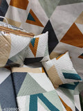 Multicolor geometric-print Clovis Krafts bedsheet set (King, 5pc, heavy quality cotton), includes 2 pillow covers, 2 cushion covers, and a carry bag. Ideal for summer, ideal for adults