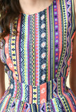 Sleeveless crepe dhoti jumpsuit dress, Indian digital print on net fabric, size S-XL
