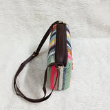 Jute Classical Applique Design Women's Sling Bag, printed net pattern, 3 compartments, free size, trendy hand block prints, sturdy grip, adjustable belt, India-made