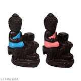 Resin handcrafted Meditating Monk Buddha Backflow Combo, 12cm x 14cm x 10cm, includes 20 backflow cones, Indian artifact smoke fountain showpiece