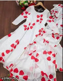 Georgette Heart Print Maxi Gown and Dupatta with Moti Lace, Indian-made faux maxi dress with long sleeves and printed net pattern in size M-XXXL