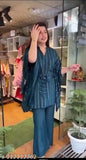C Blue Rayon Kaftan with Palazzos - Indian traditional rayon kurtas and palazzo bottoms in cobalt blue
