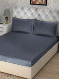 Blue white grey maroon striped AKIN 220 TC Glace cotton double bedsheet with 8 pillow covers, ideal for home, hotels, or guest house