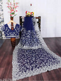 Embroidered net party wear saree with satin blouse, vibrant colors, handwork stone & rivet work. Made with superior quality Indian net fabric