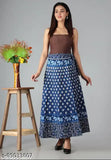 Jaipuri print cotton wraparound skirt, vibrant printed net skirt for women, free size, India origin