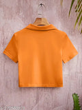 Cotton collar zipper tops, solid pattern, short sleeves, size XS-XXXXL from India