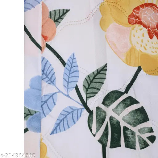 White Glace Cotton Double Quilted Reversible Floral Comforter Set, ultra-premium luxury microfiber bedspread for mild winter, machine washable