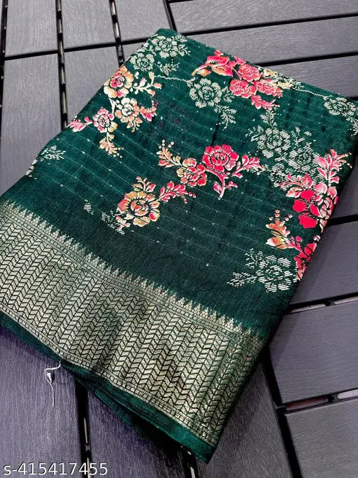 Vichitra Silk printed saree and jacquard blouse, heavy sequin embellishments, Indian handcrafted traditional wear