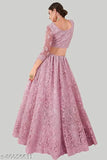 Fancy embroidered net lehenga set for women, semi-stitched with free size (44in waist, 44in length)