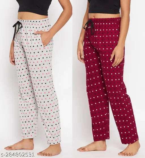 Cotton printed pyjama set for women, relaxed fit with side pockets, maxi length in multiple sizes, Indian origin