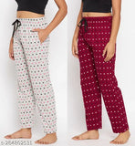 Cotton printed pyjama set for women, relaxed fit with side pockets, maxi length in multiple sizes, Indian origin