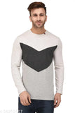 Grey cotton men's full sleeve paneled regular fit t-shirt, solid design, perfect for casual wear