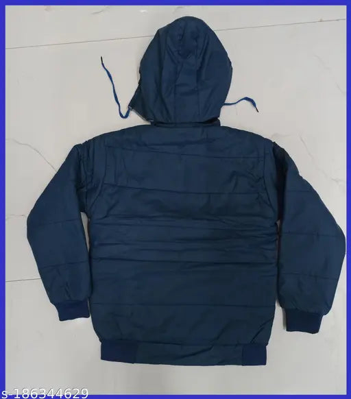 Elegant nylon winter jacket for boys, solid pattern, long sleeves, 9-10 years size, India origin