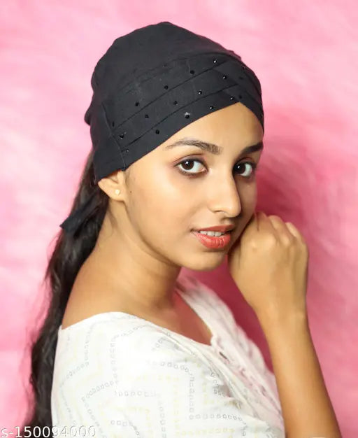 Cotton canvas self-designed Fancy Hijab Cap (Pack of 2), trendy modern Islamic headwear for Muslim women, origin India