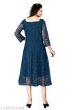 Net Anarkali kurti, women's trendy designer dress with ¾ sleeves, square neck, and printed combo. Available in sizes S-XXXL. Indian-made party wear or daily wear kurti