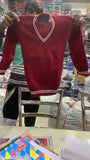 Maroon wool sweater with long sleeves, solid pattern for kids aged 3-14 years, made in India