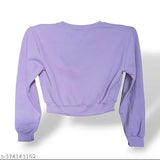 Women's cotton lavender crop sweatshirt with long sleeves, printed net pattern