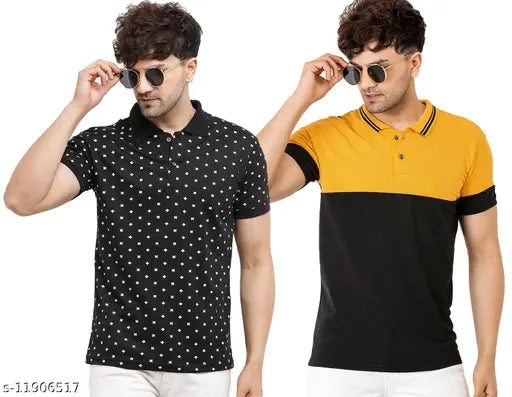 Trendy cottonblend men's polo t-shirt, colorblocked half sleeve with short sleeves
