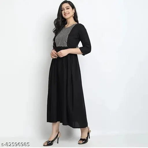 Rayon three-quarter sleeve embroidered kurti, frock pattern design from India