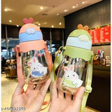 Multicolor Greenfinch Rabbit cartoon baby plastic water bottle with straw strap (650 ml), leak-proof and BPA-free kids' sipper, stylish design, made in India