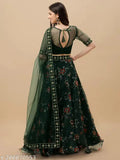 Embroidered net lehenga set with floral dupatta and choli, semi-stitched or free size, Indian fashion
