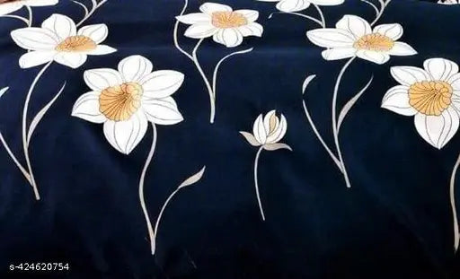 Blue King Size 144 TC Cotton Bedsheet Set with Pillow Covers - Botanical Design, Shrink & Fade Resistant, Breathable, and Long-Lasting Double Bedsheet