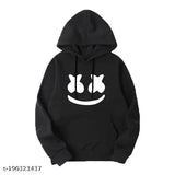 Black unisex hoodie, cotton, stylish smiley design, winter wear for men & women
