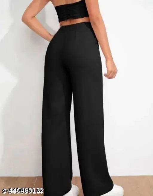 Stretchable cotton blend trousers for women - trendy bottom in solid net, suitable for casual or office wear. Made in India