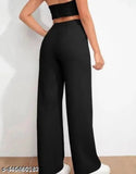 Stretchable cotton blend trousers for women - trendy bottom in solid net, suitable for casual or office wear. Made in India