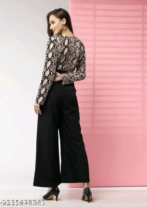 Lycra trendy jumpsuit with long sleeves and printed net pattern, available in multiple sizes for women and girls. Indian origin." (124 characters)