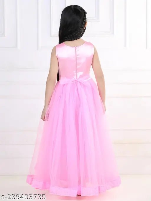 Baby pink net sleeveless girls party wear gown dress, single piece from India, suitable for 1-2 years (bust size: 22 in, length size: 28 in) or 2-3 years (bust size: 23 in, length size: 30 in)