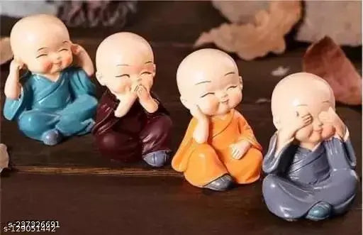 Multicolor handcrafted Poly Resin Buddha Statue (6x4x3cm) - Meditating, laughing Monk figurine for home decor, gifting, or collection