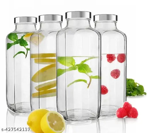 Clear glass fridge bottles (1000ml French Square Bottle Set Of 2) by RUHI ENTERPRICE - ideal for home juicing and smoothies, leak-proof design