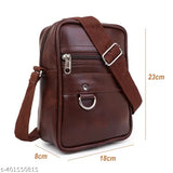 Waterproof faux leather sling bag. Solid, spacious, and adjustable for crossbody wear. Made in India