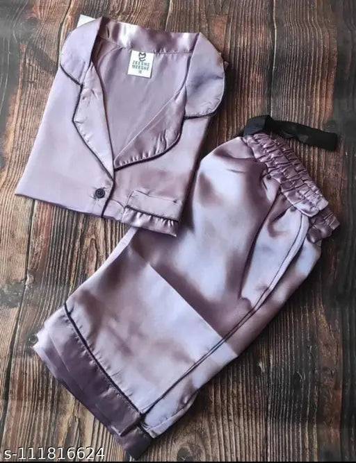 women's satin nightwear set, short sleeves, two-piece lounge wear, India-made