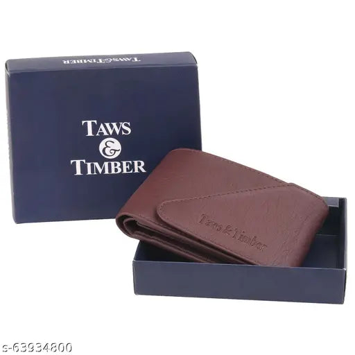 Taws timber men casual faux leather wallet, brown regular size, free size (11cm x 8cm), Indian-made accessory