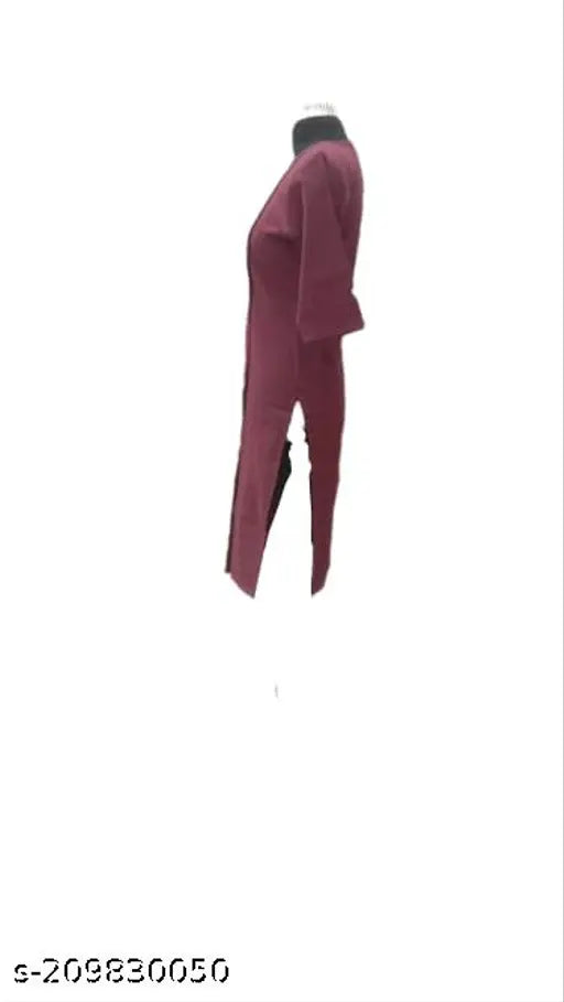 Purple winter woolen kurti, three-quarter sleeves, hand wash only. Solid color, regular fit