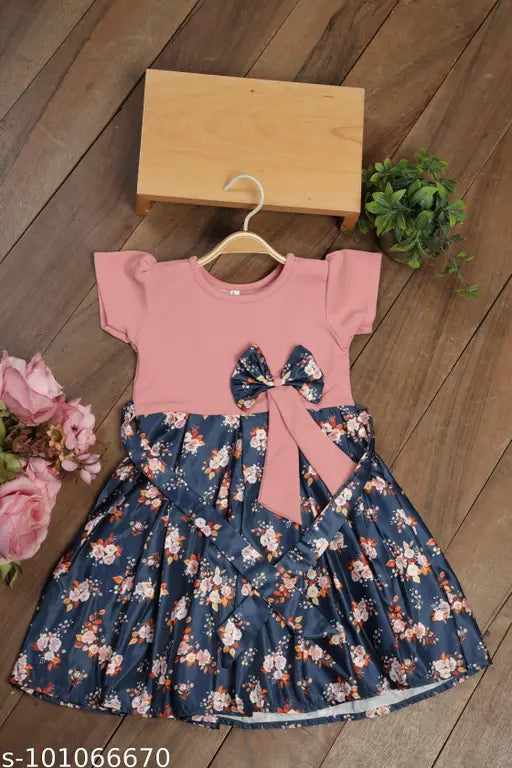 Satin net, cartoon & letter graphic flounce sleeve dress for toddlers, India-made